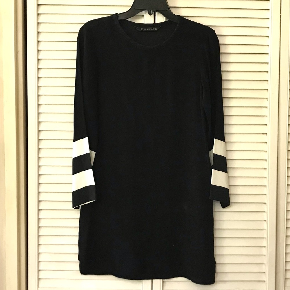 Zara Dress Womens Medium Black White Wringer Long Sleeve Above Knee Casual Party - Picture 6 of 6